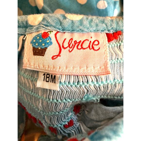 Surcie Smocked Crabs Bishop Dress Girls Size 18mo Blue With White Polka Dots - Picture 2 of 7